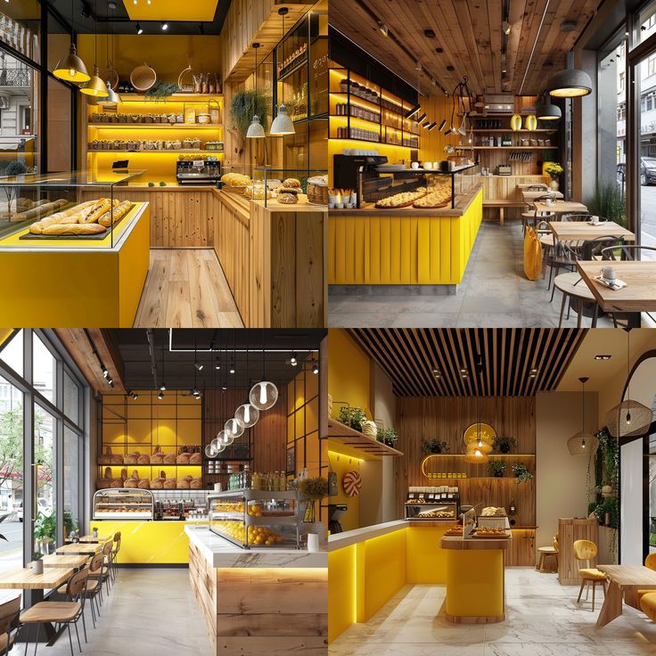 Inviting Cafe Design Blends Modern and Rustic Elements for a Cheerful Atmosphere