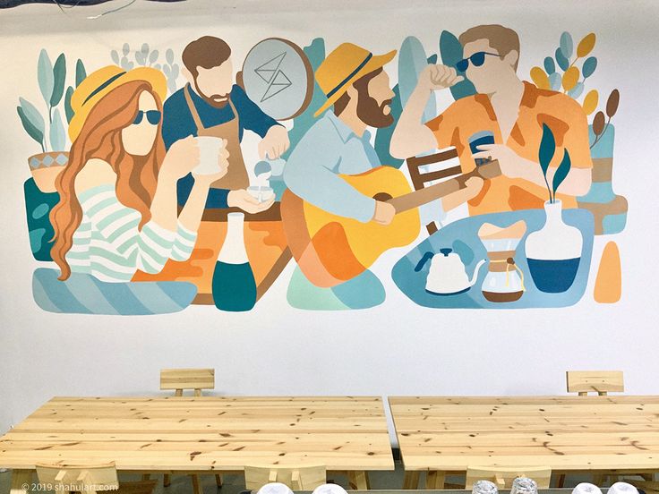 Vibrant Mural Creates Inviting Community Atmosphere in Cafe Design