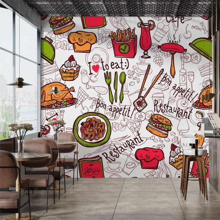 Vibrant Mural and Modern Design Create Inviting Cafe Atmosphere