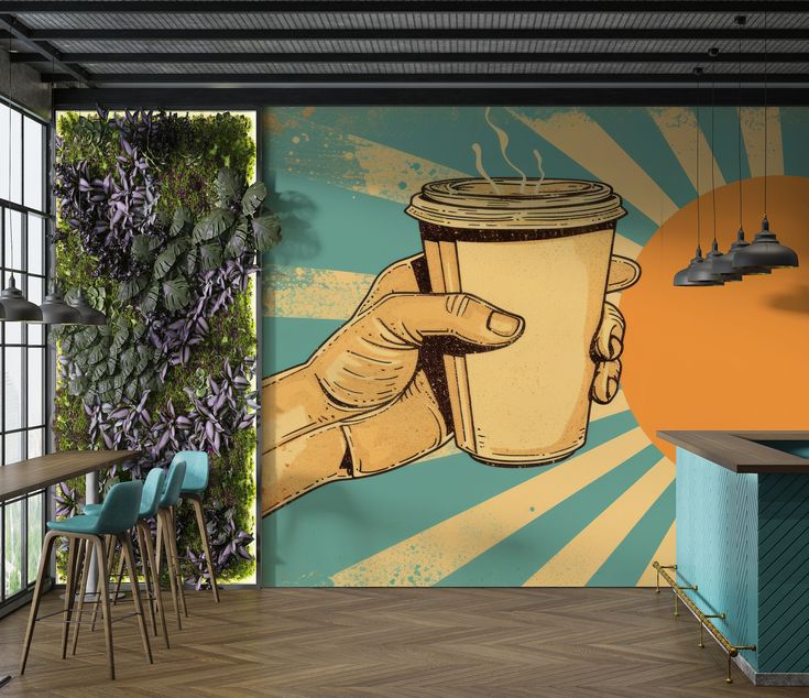 Cafe Design Combines Playful Artwork and Natural Elements for a Warm, Inviting Atmosphere