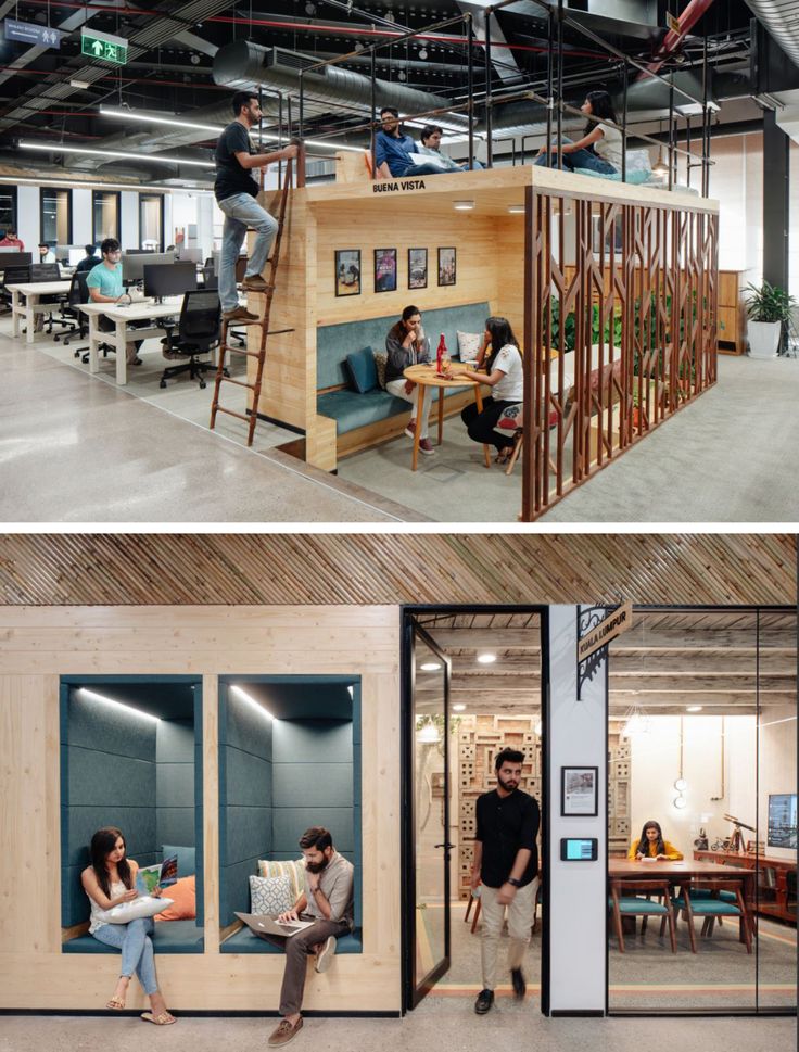 Modern Cafe Design: A Harmonious Blend of Open Spaces and Cozy Pods for Collaboration and Focus