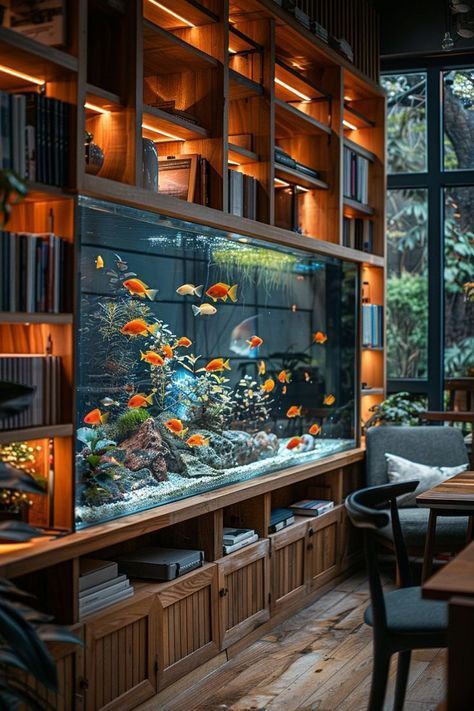 Inviting Cafe Design Featuring Stunning Aquarium and Cozy Atmosphere