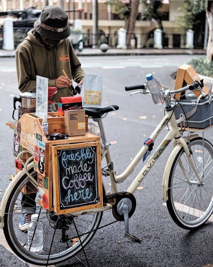 Charming Mobile Coffee Cart: A Rustic Bicycle Cafe Experience