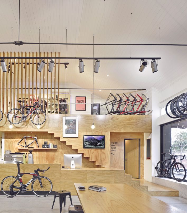 Modern Cafe-Bike Shop Hybrid Showcasing Stylish Design and Inviting Atmosphere