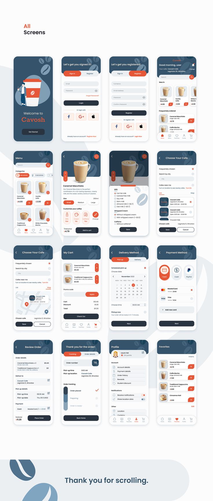 Modern Cafe App Design: Inviting Interface with User-Friendly Navigation and Soothing Color Palette