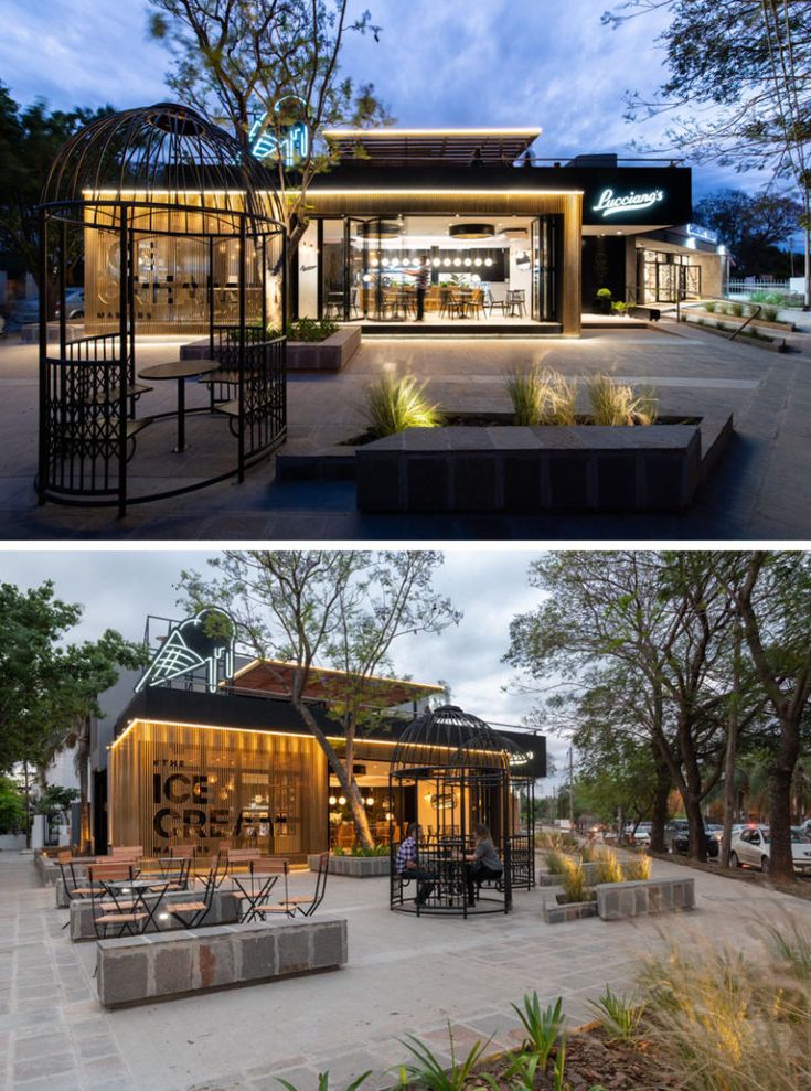 Modern Cafe Design Blends Airy Aesthetics with Whimsical Elements and Inviting Green Spaces