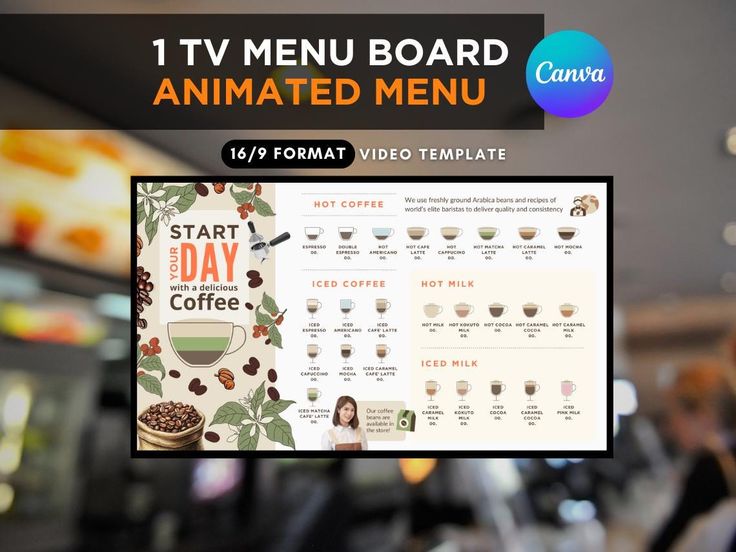 Dynamic Animated Menu Board Design for an Inviting Cafe Experience