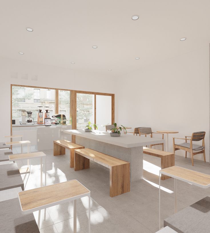 Minimalist Cafe Design Emphasizing Functionality and Warmth in an Airy Atmosphere