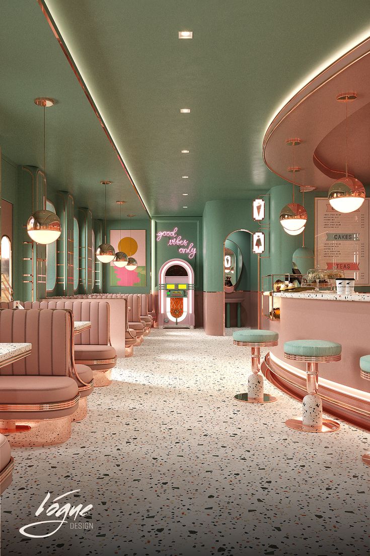 Vibrant Cafe Design Emphasizes Cozy Elegance with Pastel Colors and Modern Decor