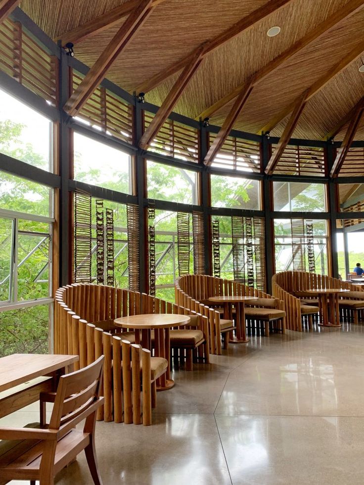 Cafe Design Harmonizes with Nature through Spacious Layout and Innovative Bamboo Seating