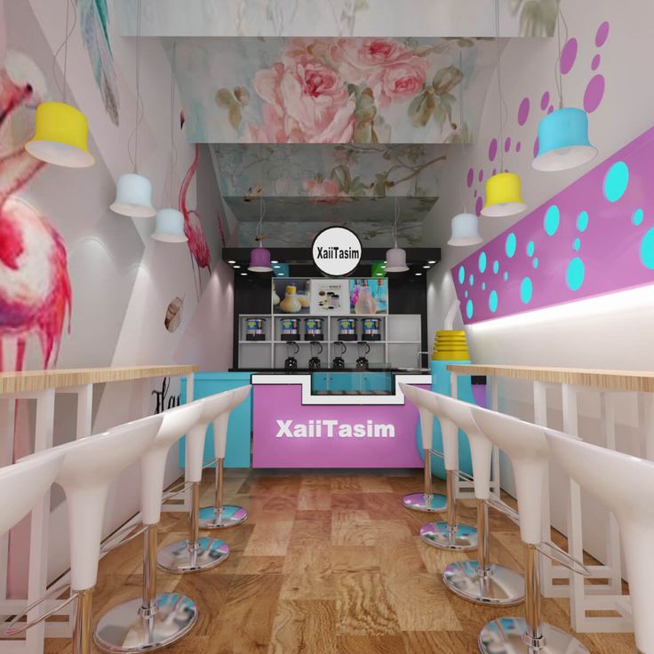 Vibrant and Playful Cafe Design Blending Contemporary Elements with Whimsical Decor