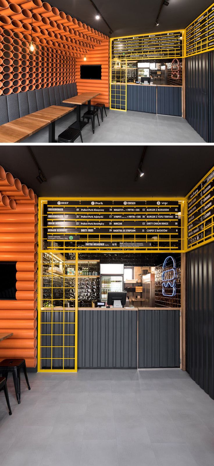 Modern Cafe Design: A Harmonious Blend of Bold Colors and Functional Aesthetics