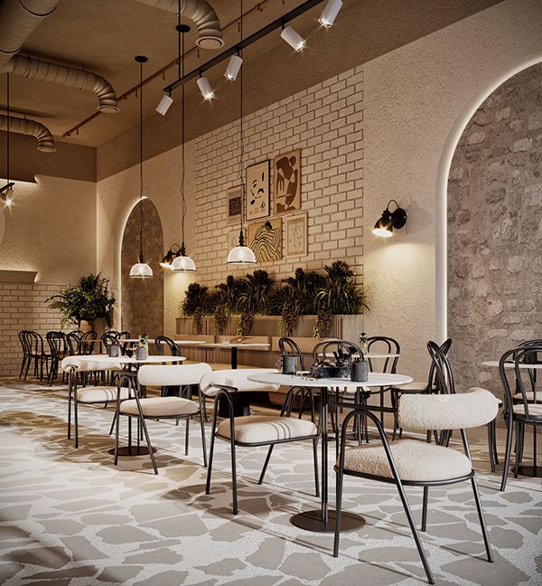 Warm and Inviting Cafe Design Merging Natural and Industrial Elements