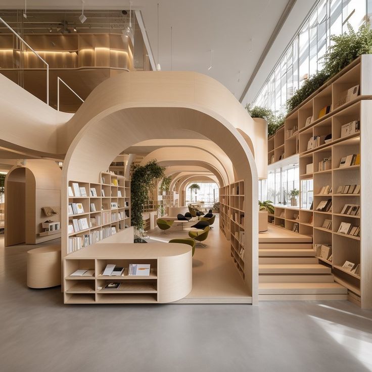 Bright and Inviting Cafe Design: A Modern Oasis of Curved Architecture and Natural Elements