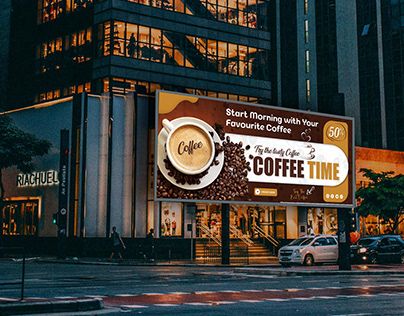 Captivating Billboard Showcases Cozy Urban Cafe Experience with Inviting Coffee Atmosphere