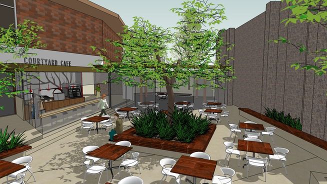 Inviting Outdoor Cafe Design with Greenery and Modern Aesthetics