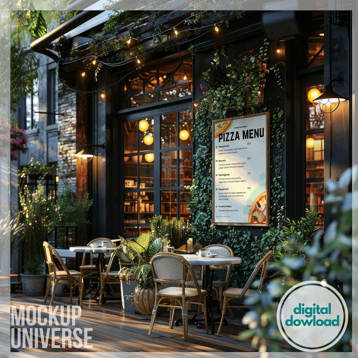 Charming Cafe Design with Cozy Outdoor Seating, Lush Greenery, and Inviting Atmosphere