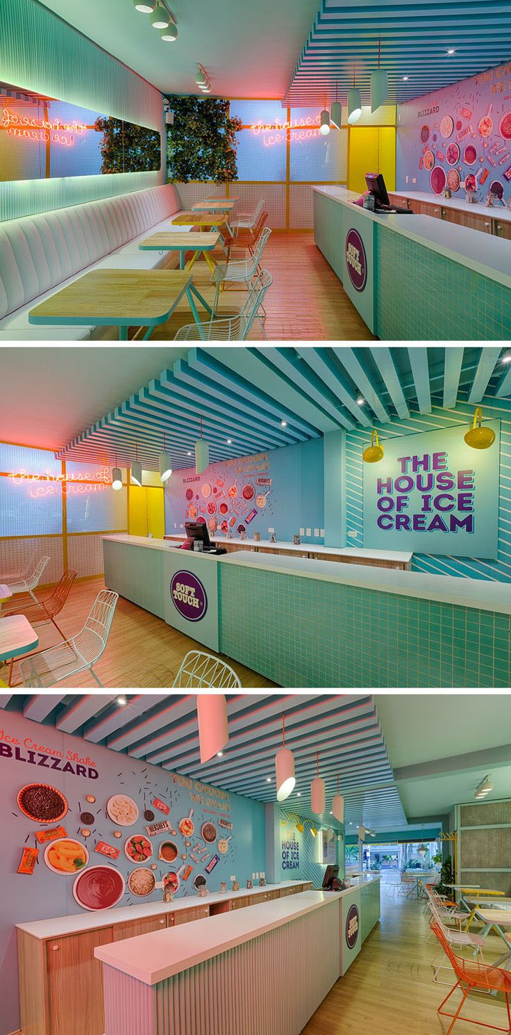 Vibrant Cafe Design Merges Playful Aesthetics with Cozy Comfort for Ice Cream Lovers