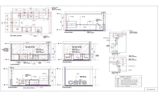 Cafe Design Layout: Optimizing Space and Atmosphere with Detailed Plans and Elevations