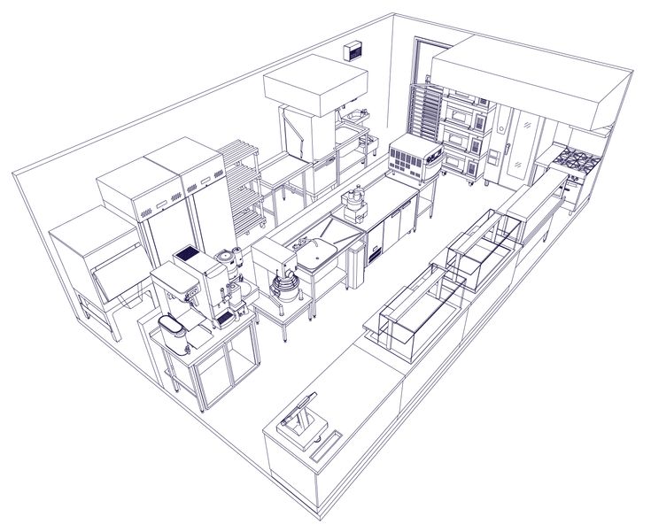 Efficiently Designed Professional Cafe Kitchen Layout with Organized Work Zones