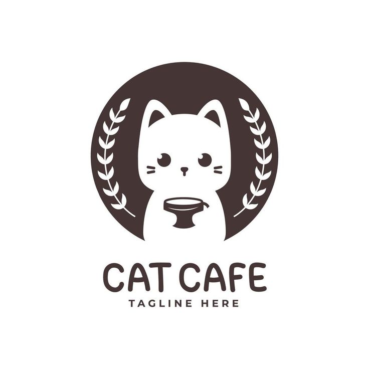 Charming Cat Cafe Design: A Playful Cat Character Surrounded by Nature's Warmth