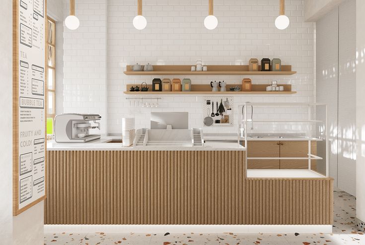 Modern Cafe Design with Light Palette and Inviting Atmosphere