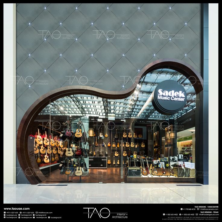 Striking Guitar-Inspired Storefront Design Enhances Inviting Atmosphere for Music Products