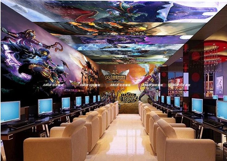 Vibrant Gaming Cafe Design with Immersive Murals and Modern Tech