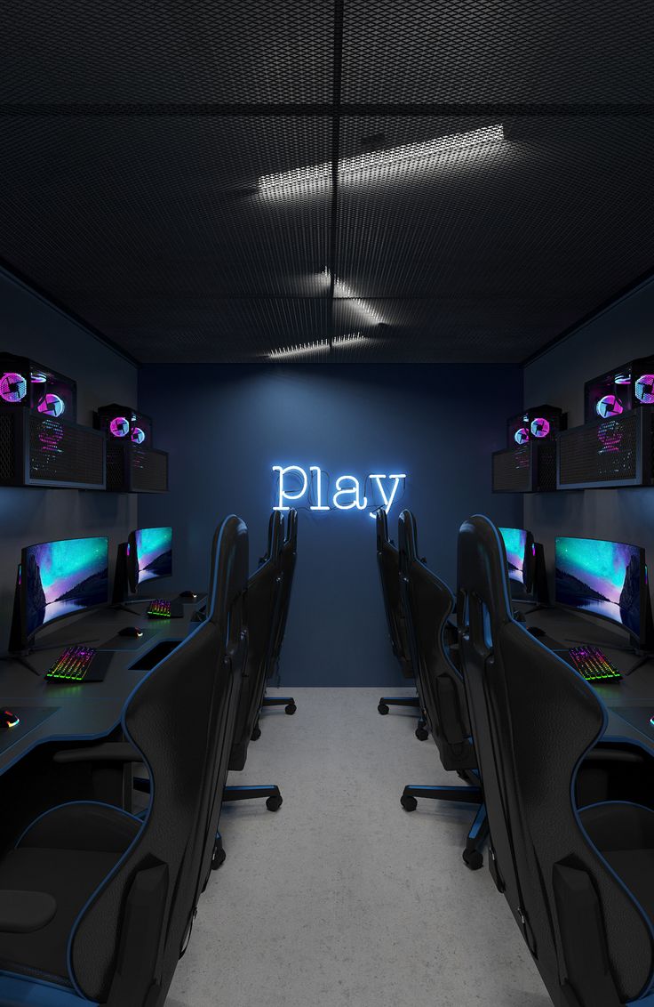 Sleek Modern Gaming Cafe Design with Immersive Atmosphere and Ergonomic Stations