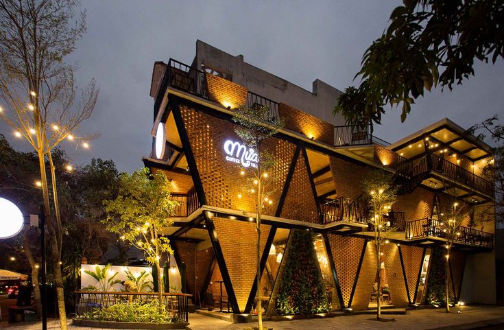 Architectural Harmony: A Cafe Merging Modern Design with Natural Elements