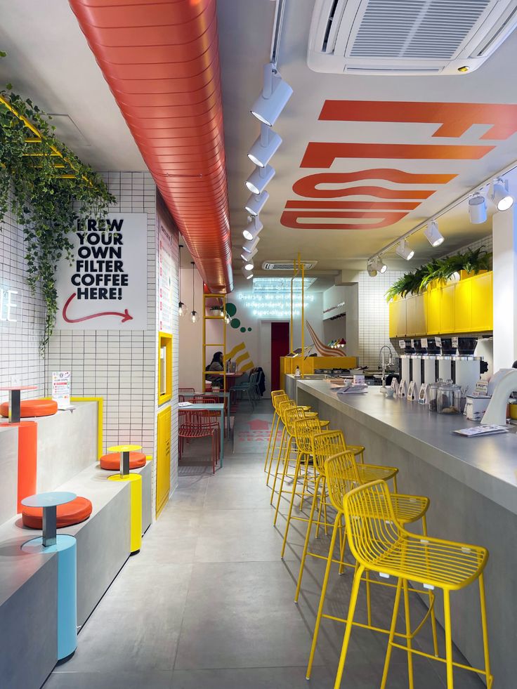 Vibrant Cafe Design: A Modern Fusion of Color, Functionality, and Interactivity