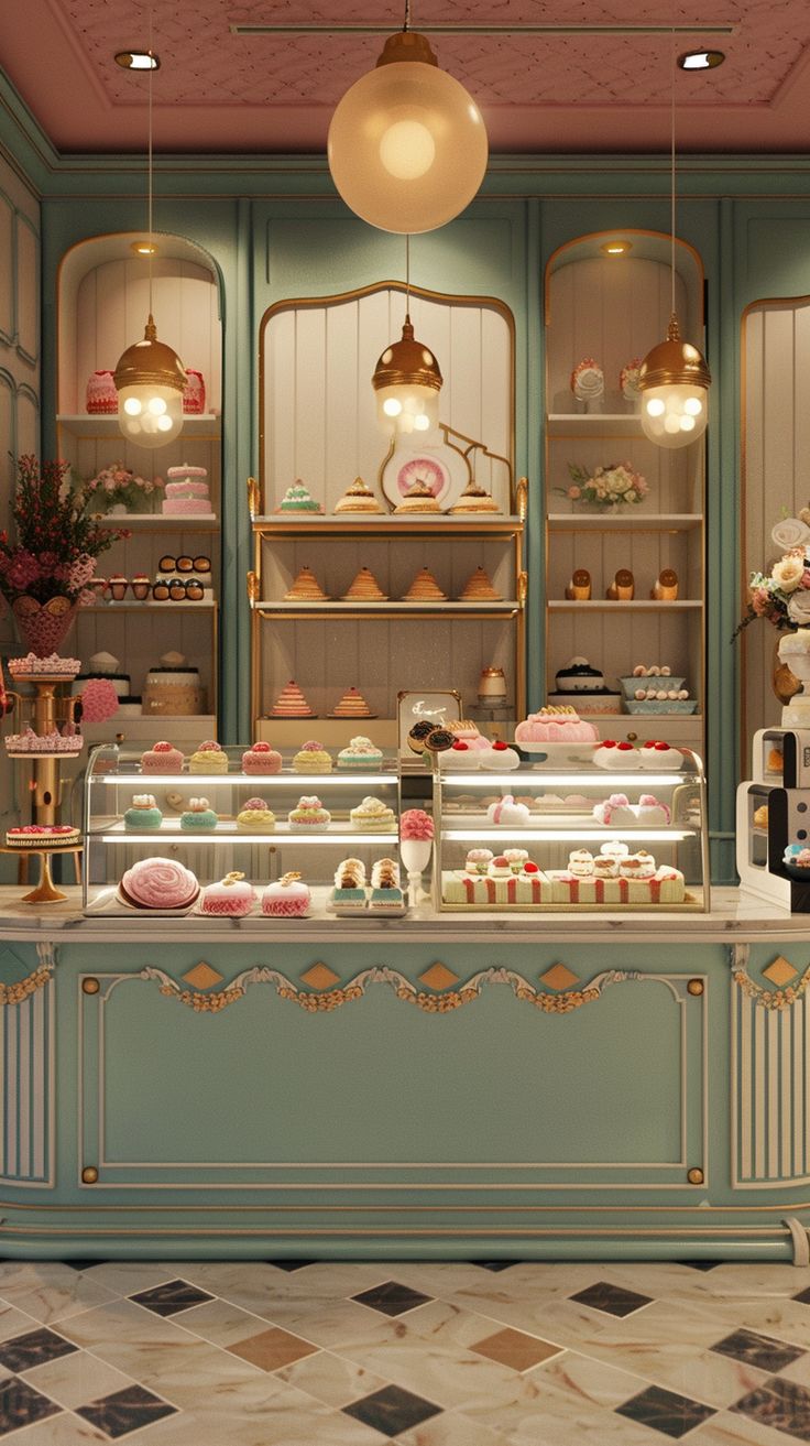 Whimsical Pastel Cafe Design with Elegant Decor and Inviting Atmosphere