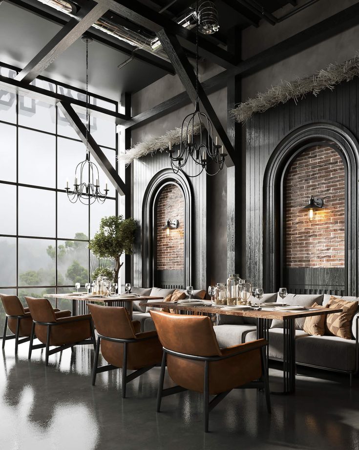 Modern Industrial Cafe: A Harmonious Blend of Natural Light, Exposed Brick, and Sophisticated Elegance