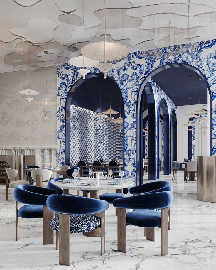 Elegant Cafe Design Featuring Harmonious Colors, Luxurious Textures, and Spacious Ambiance