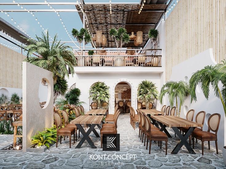 Charming Cafe Design with Natural Materials and Lush Greenery for a Welcoming Atmosphere