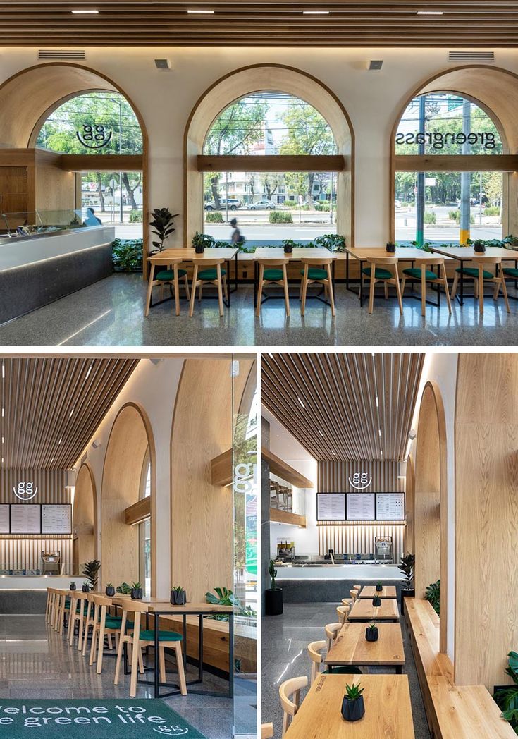 Modern Cafe Design: An Inviting Atmosphere with Natural Light, Wood Accents, and Strategic Greenery