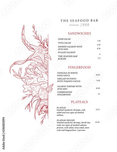 Elegant Minimalistic Cafe Design with Artistic Botanical Illustrations and Structured Menu Organization