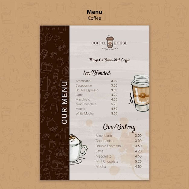 Warm and Inviting Menu Design Combines Whimsical Illustrations with Clean Layout for a Cozy Coffeehouse Atmosphere