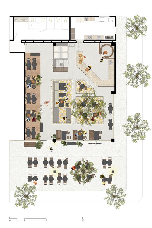 Inviting Cafe Design with Open Layout, Natural Light, and Lush Greenery