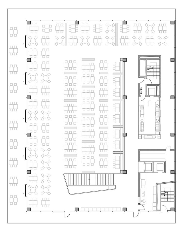 Spacious Cafe Design: Optimized Seating and Functional Multi-Level Layout