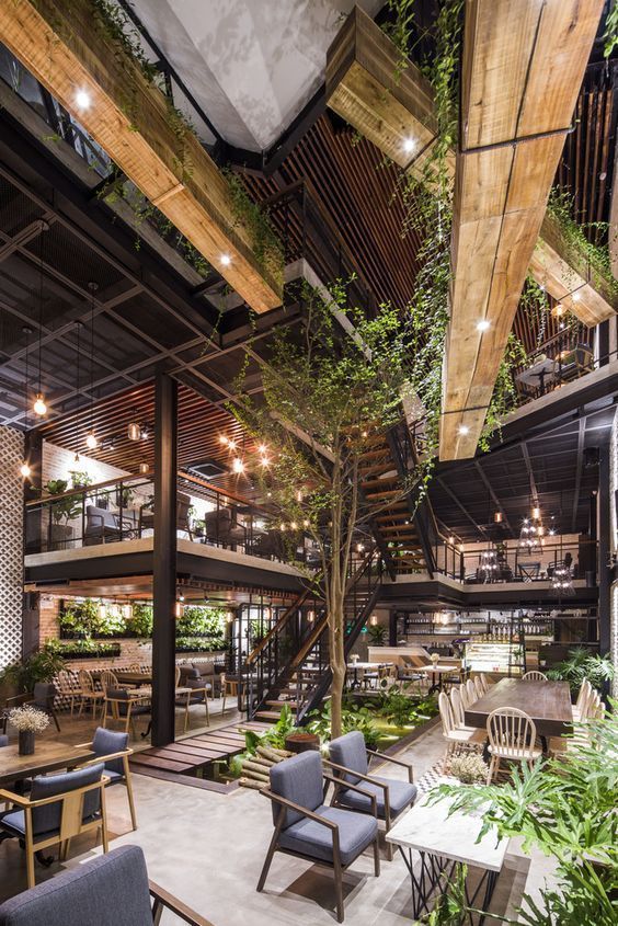 Modern Cafe Design Emphasizing Natural Materials and Inviting Atmosphere