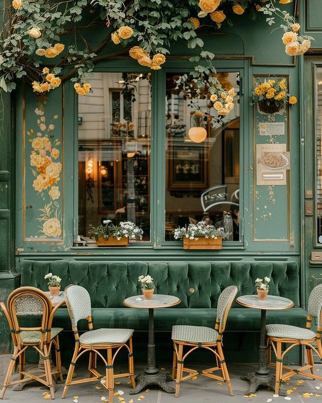 Charming Vintage Cafe with Cozy Atmosphere and Inviting Greenery