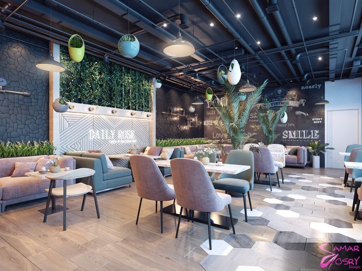 Modern Cafe Design with Natural Elements and Inviting Atmosphere