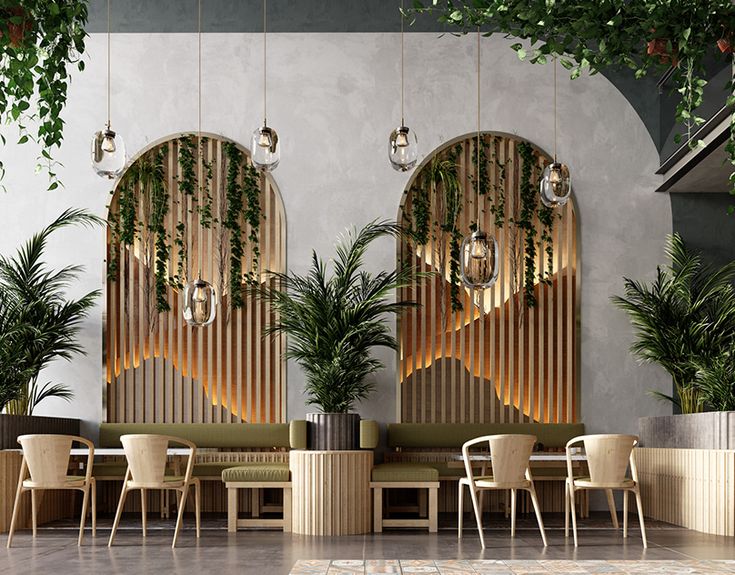 Elegant Cafe Design Merges Nature and Modern Aesthetics for a Serene Ambiance