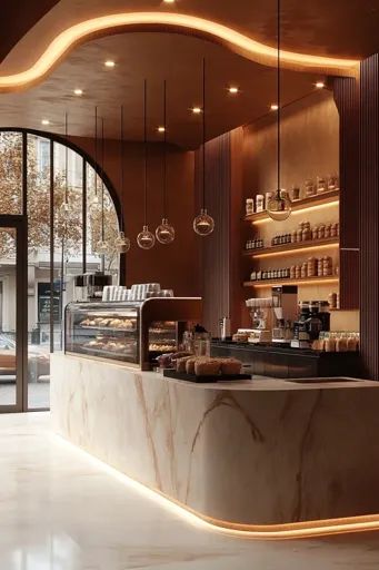 Cozy and Contemporary Cafe Design Blends Comfort with Elegance