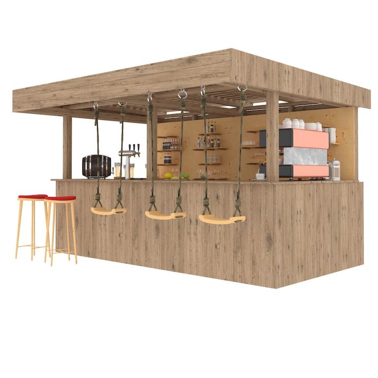 Inviting Rustic Cafe Bar Design with Cozy Roof, Swing Seats, and Interactive Layout