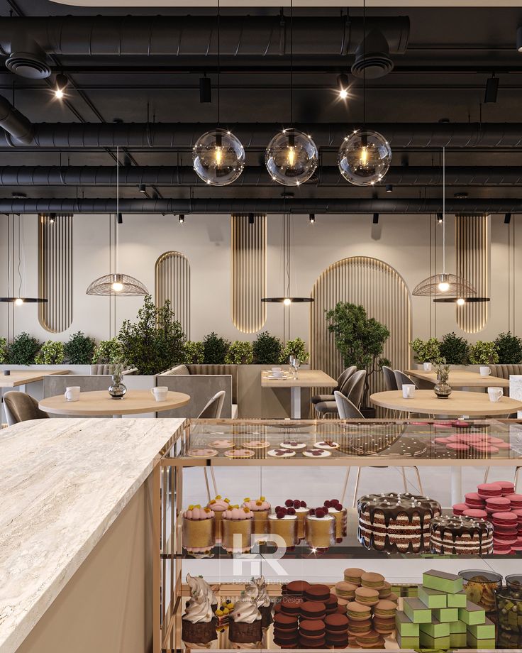 Modern Cafe Design Blends Industrial Elements, Soft Curves, and Lush Greenery for a Cozy Atmosphere