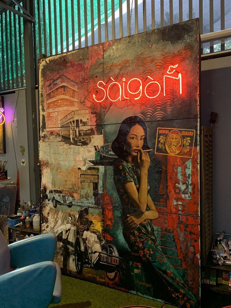 Vibrant Mural Celebrates Saigon's Cultural Richness in Cafe Design