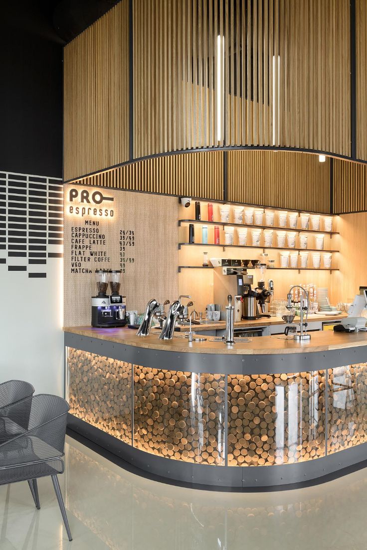 Modern Cafe Design Blends Sleek Aesthetics with Rustic Charm for an Inviting Atmosphere