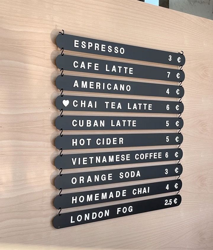 Contemporary Cafe Design: Minimalist Menu Board Enhances Aesthetic and Readability